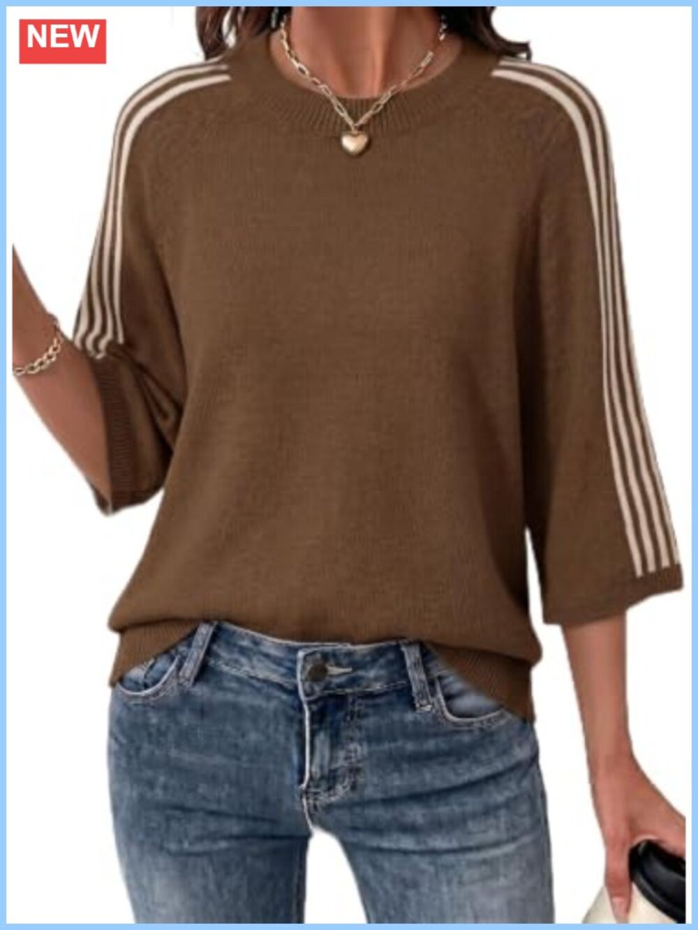 Oversized Cropped 3/4 Sleeve Knit Sweater Pullover
